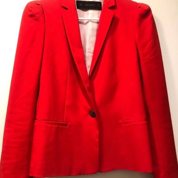 Zara  Red Blazer w/ puff sleeve - Picture 8 of 8